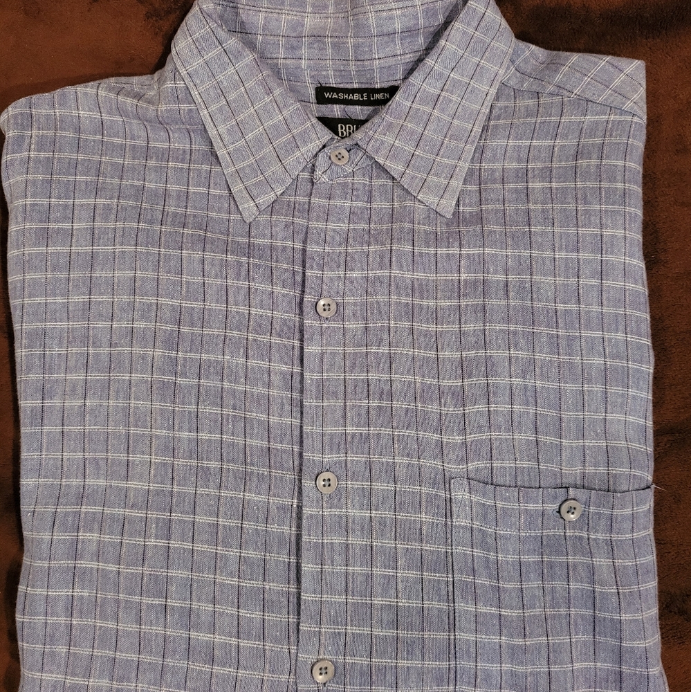 Bruno Linen/cotton Men's button down shirt W/chest buttoned pocket, XL, like new
